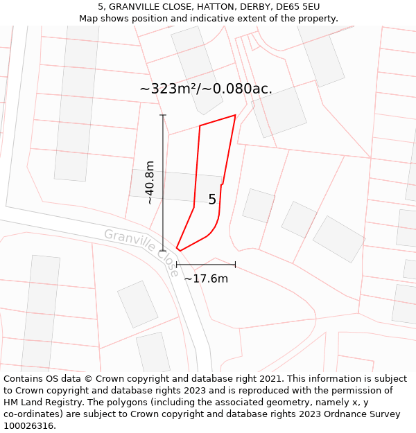 5, GRANVILLE CLOSE, HATTON, DERBY, DE65 5EU: Plot and title map