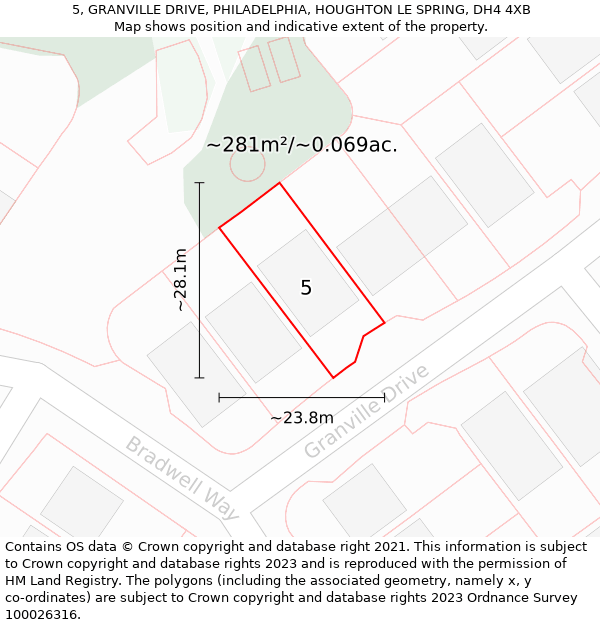 5, GRANVILLE DRIVE, PHILADELPHIA, HOUGHTON LE SPRING, DH4 4XB: Plot and title map