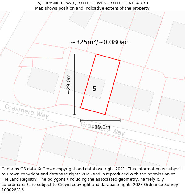 5, GRASMERE WAY, BYFLEET, WEST BYFLEET, KT14 7BU: Plot and title map