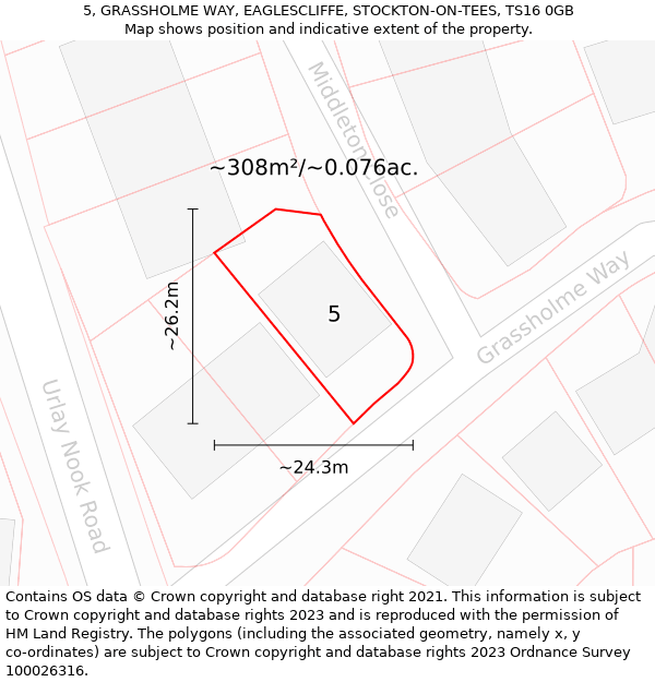 5, GRASSHOLME WAY, EAGLESCLIFFE, STOCKTON-ON-TEES, TS16 0GB: Plot and title map