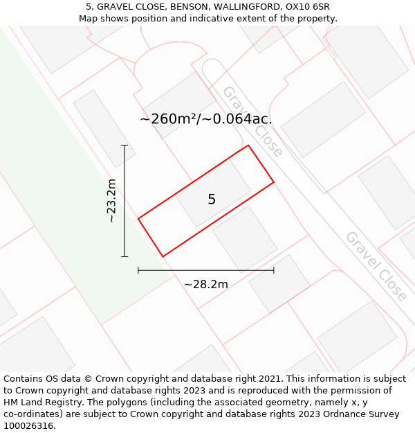 5, GRAVEL CLOSE, BENSON, WALLINGFORD, OX10 6SR: Plot and title map