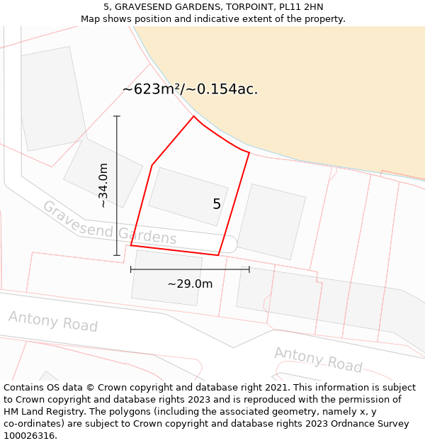 5, GRAVESEND GARDENS, TORPOINT, PL11 2HN: Plot and title map