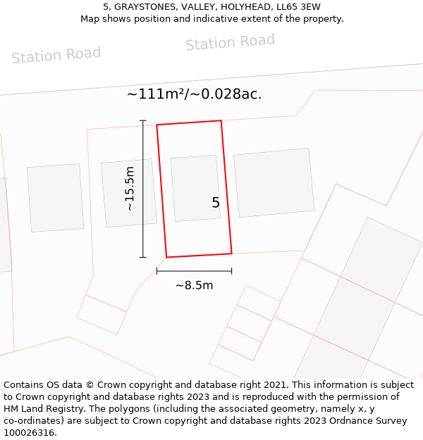 5, GRAYSTONES, VALLEY, HOLYHEAD, LL65 3EW: Plot and title map