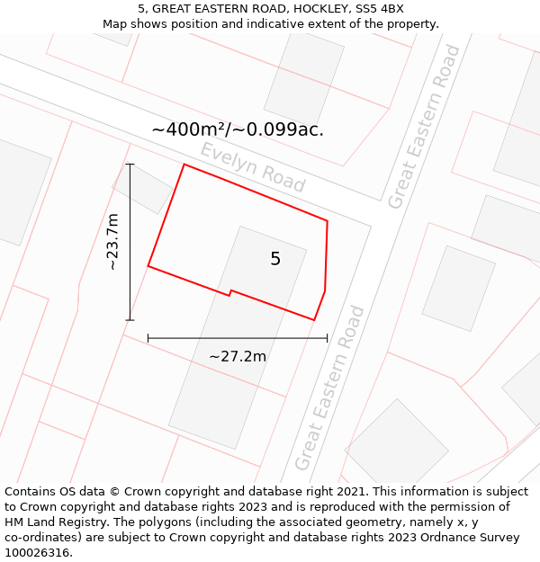 5, GREAT EASTERN ROAD, HOCKLEY, SS5 4BX: Plot and title map