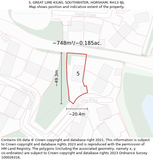 5, GREAT LIME KILNS, SOUTHWATER, HORSHAM, RH13 9JL: Plot and title map