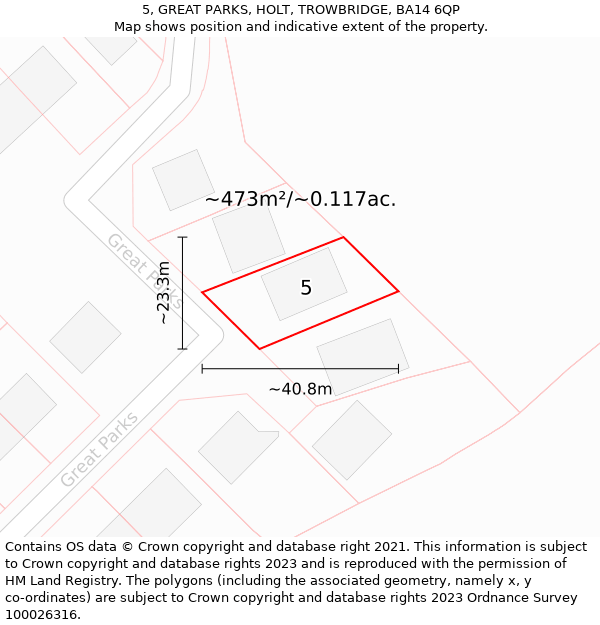 5, GREAT PARKS, HOLT, TROWBRIDGE, BA14 6QP: Plot and title map