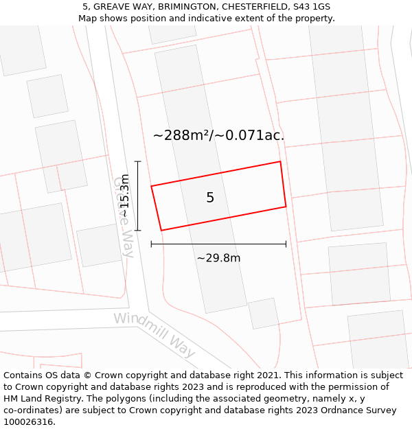 5, GREAVE WAY, BRIMINGTON, CHESTERFIELD, S43 1GS: Plot and title map