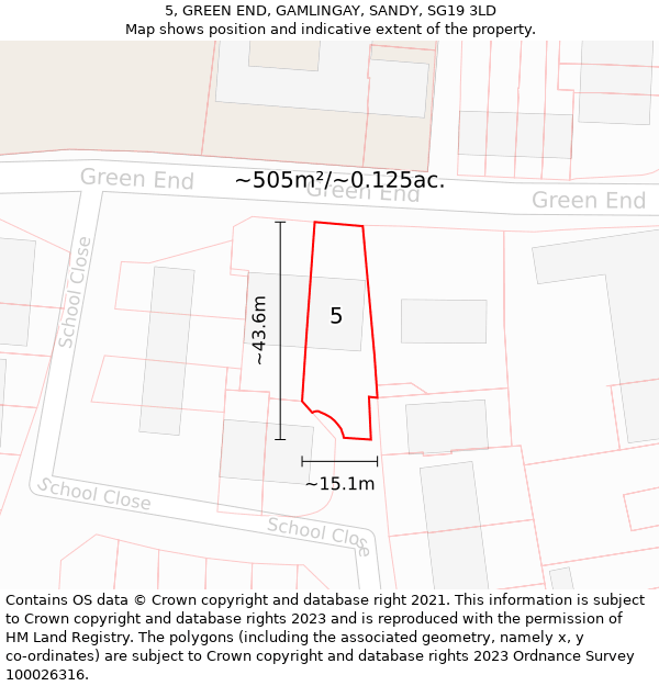 5, GREEN END, GAMLINGAY, SANDY, SG19 3LD: Plot and title map