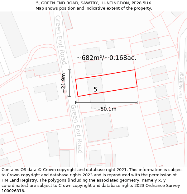 5, GREEN END ROAD, SAWTRY, HUNTINGDON, PE28 5UX: Plot and title map