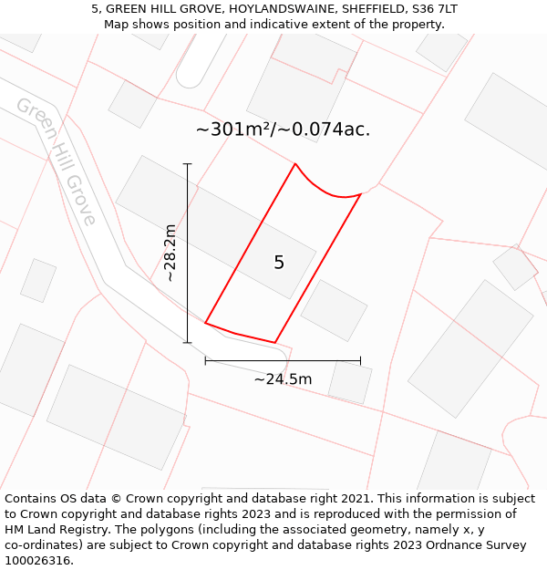 5, GREEN HILL GROVE, HOYLANDSWAINE, SHEFFIELD, S36 7LT: Plot and title map