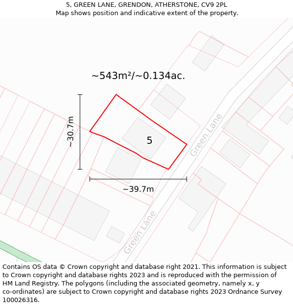 5, GREEN LANE, GRENDON, ATHERSTONE, CV9 2PL: Plot and title map