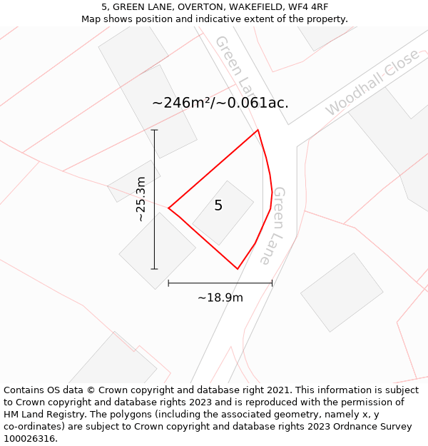 5, GREEN LANE, OVERTON, WAKEFIELD, WF4 4RF: Plot and title map