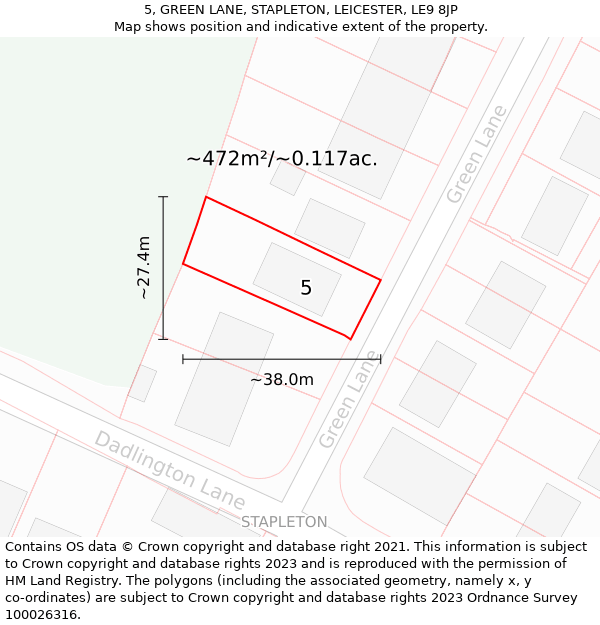 5, GREEN LANE, STAPLETON, LEICESTER, LE9 8JP: Plot and title map
