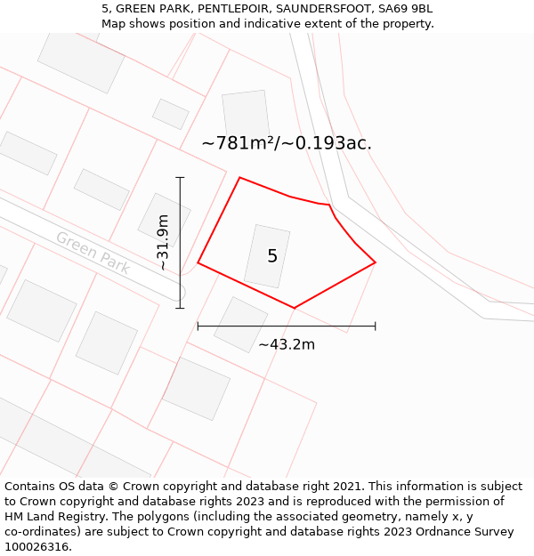 5, GREEN PARK, PENTLEPOIR, SAUNDERSFOOT, SA69 9BL: Plot and title map