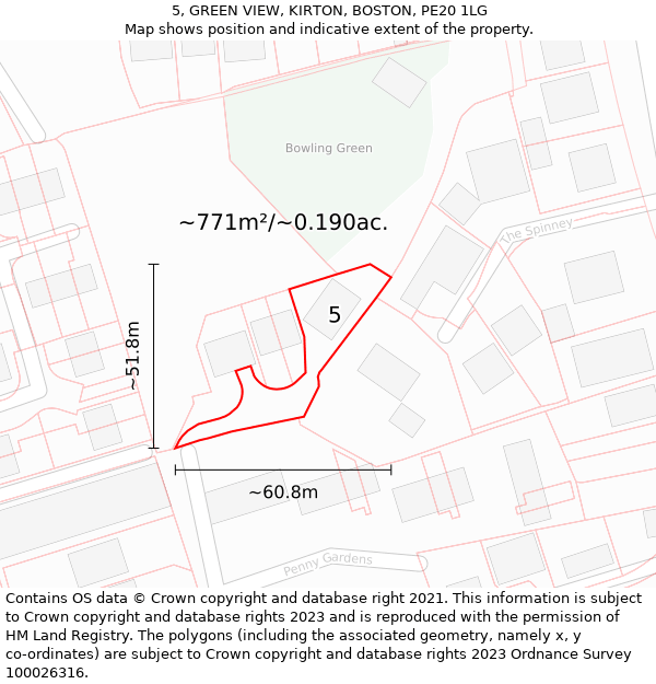 5, GREEN VIEW, KIRTON, BOSTON, PE20 1LG: Plot and title map