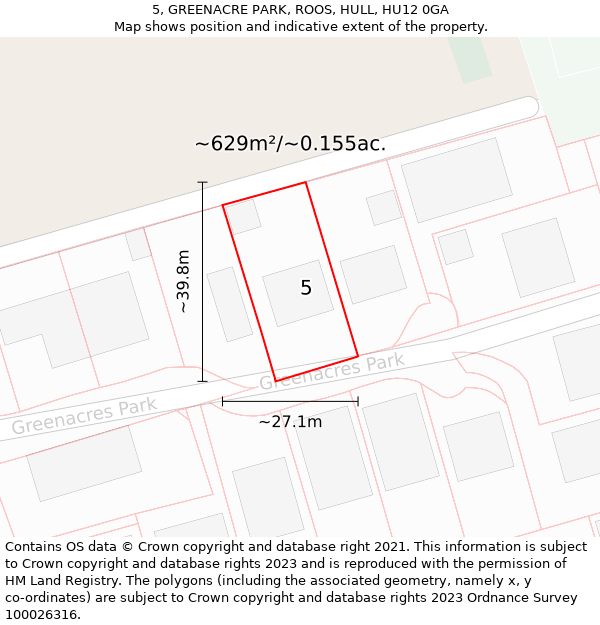 5, GREENACRE PARK, ROOS, HULL, HU12 0GA: Plot and title map