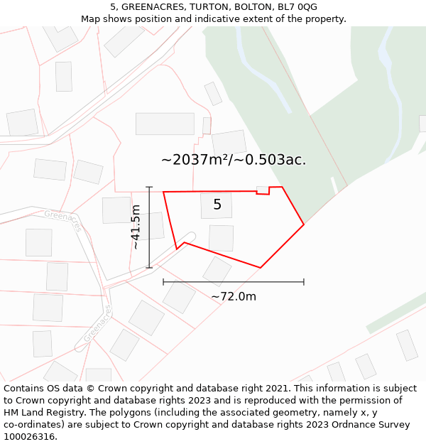 5, GREENACRES, TURTON, BOLTON, BL7 0QG: Plot and title map