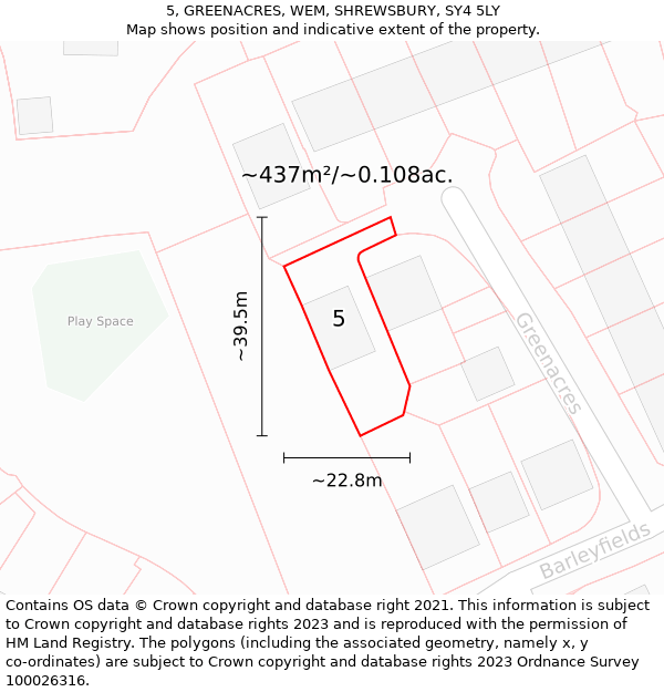 5, GREENACRES, WEM, SHREWSBURY, SY4 5LY: Plot and title map