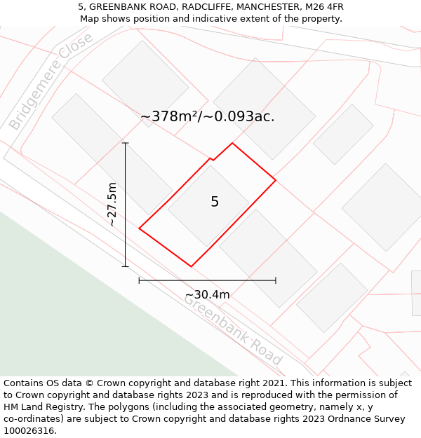 5, GREENBANK ROAD, RADCLIFFE, MANCHESTER, M26 4FR: Plot and title map