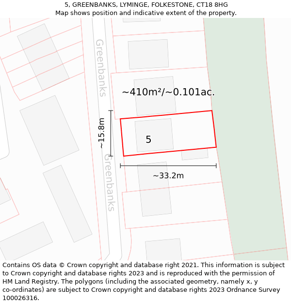 5, GREENBANKS, LYMINGE, FOLKESTONE, CT18 8HG: Plot and title map