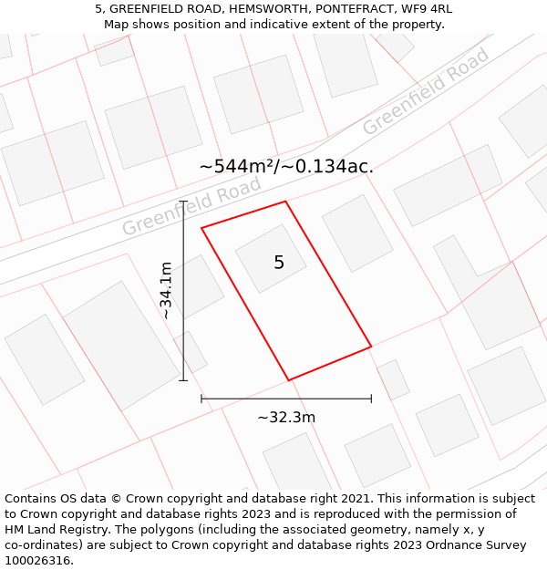 5, GREENFIELD ROAD, HEMSWORTH, PONTEFRACT, WF9 4RL: Plot and title map