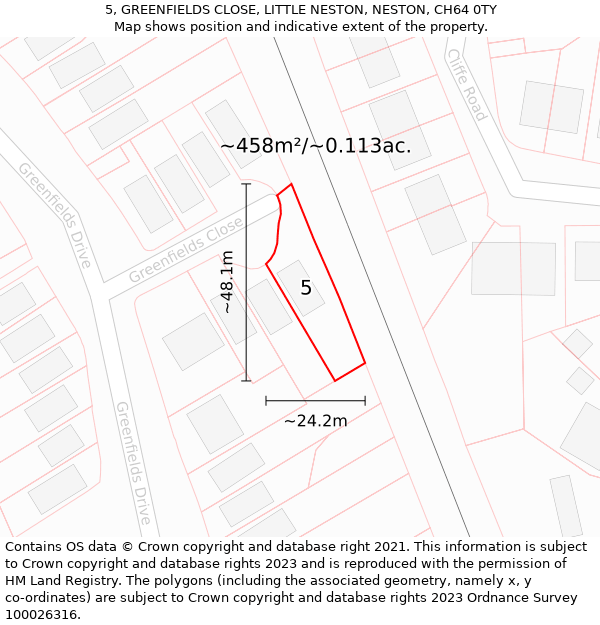 5, GREENFIELDS CLOSE, LITTLE NESTON, NESTON, CH64 0TY: Plot and title map