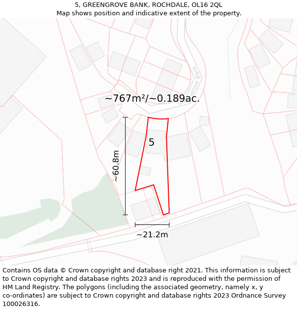 5, GREENGROVE BANK, ROCHDALE, OL16 2QL: Plot and title map