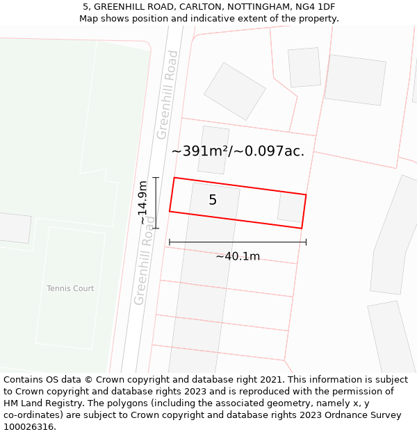 5, GREENHILL ROAD, CARLTON, NOTTINGHAM, NG4 1DF: Plot and title map