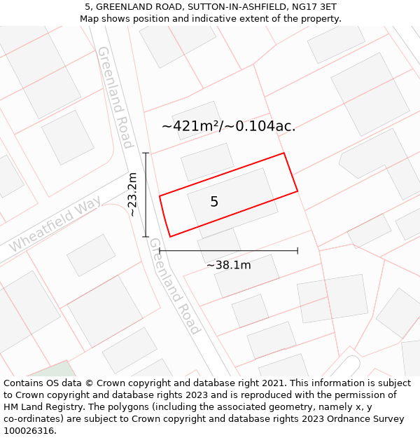 5, GREENLAND ROAD, SUTTON-IN-ASHFIELD, NG17 3ET: Plot and title map
