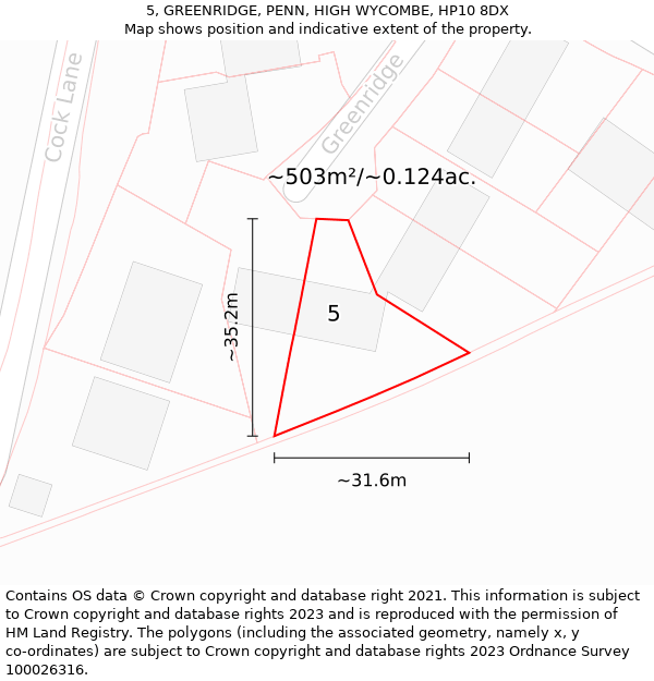 5, GREENRIDGE, PENN, HIGH WYCOMBE, HP10 8DX: Plot and title map