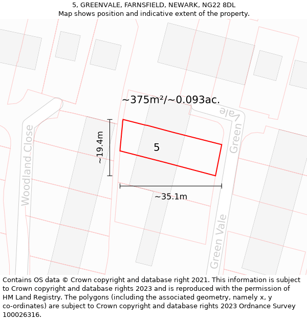 5, GREENVALE, FARNSFIELD, NEWARK, NG22 8DL: Plot and title map