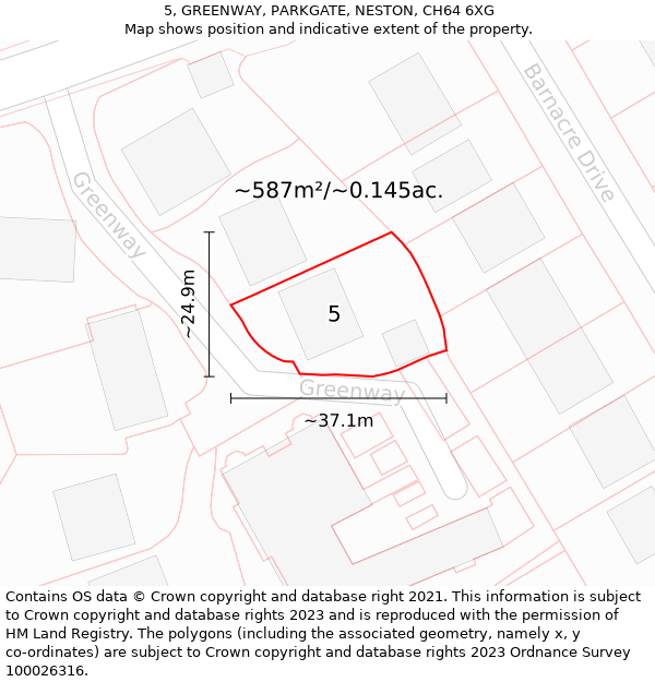 5, GREENWAY, PARKGATE, NESTON, CH64 6XG: Plot and title map