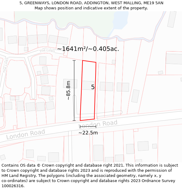 5, GREENWAYS, LONDON ROAD, ADDINGTON, WEST MALLING, ME19 5AN: Plot and title map