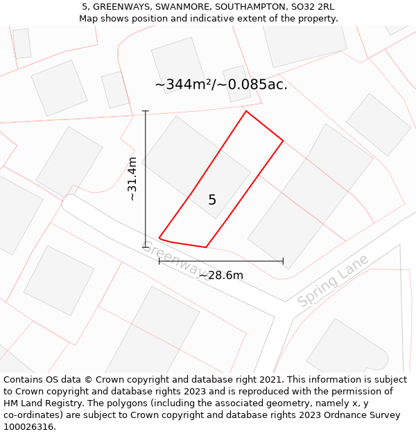 5, GREENWAYS, SWANMORE, SOUTHAMPTON, SO32 2RL: Plot and title map