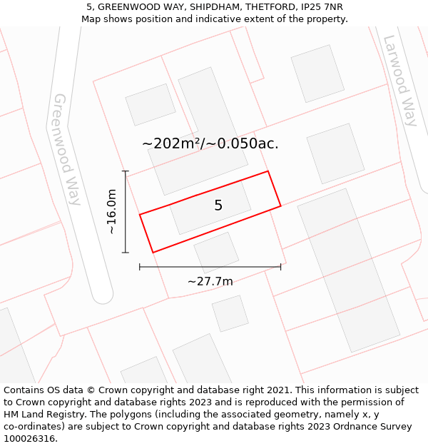 5, GREENWOOD WAY, SHIPDHAM, THETFORD, IP25 7NR: Plot and title map