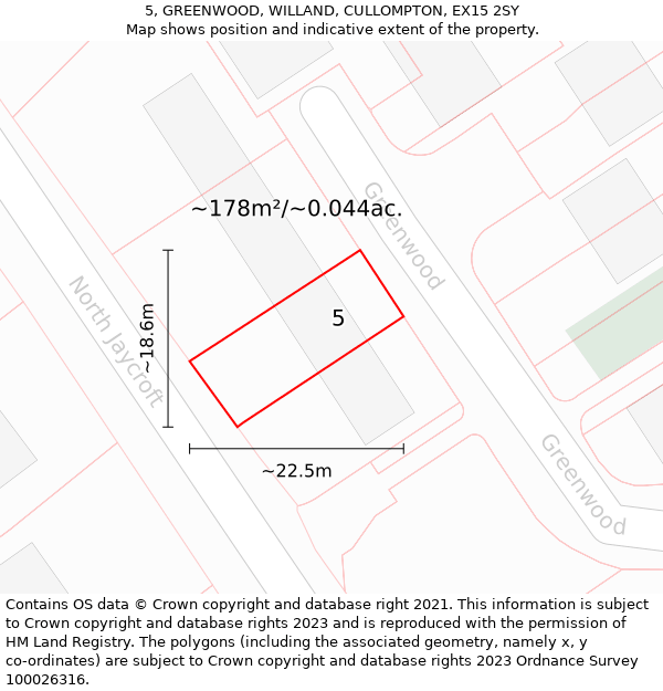 5, GREENWOOD, WILLAND, CULLOMPTON, EX15 2SY: Plot and title map