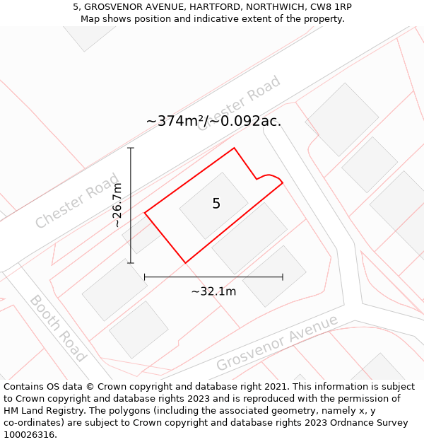 5, GROSVENOR AVENUE, HARTFORD, NORTHWICH, CW8 1RP: Plot and title map