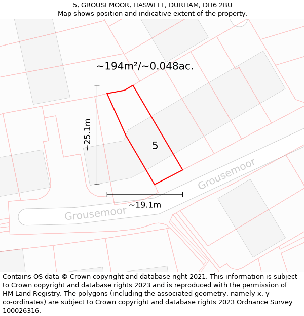 5, GROUSEMOOR, HASWELL, DURHAM, DH6 2BU: Plot and title map