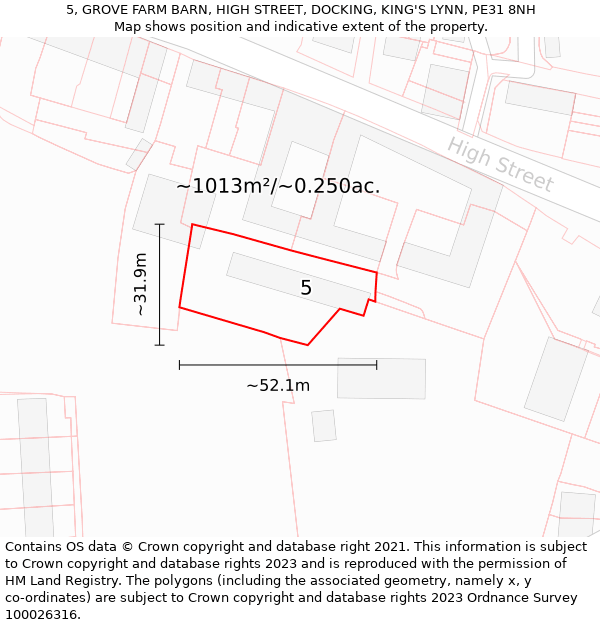 5, GROVE FARM BARN, HIGH STREET, DOCKING, KING'S LYNN, PE31 8NH: Plot and title map