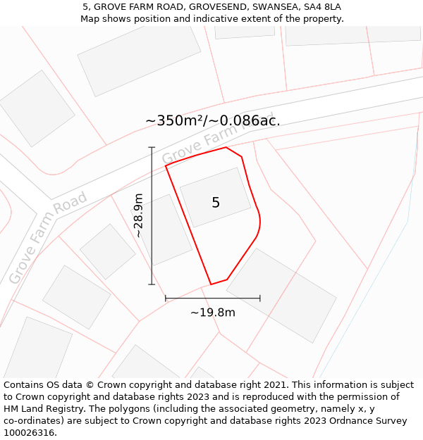 5, GROVE FARM ROAD, GROVESEND, SWANSEA, SA4 8LA: Plot and title map