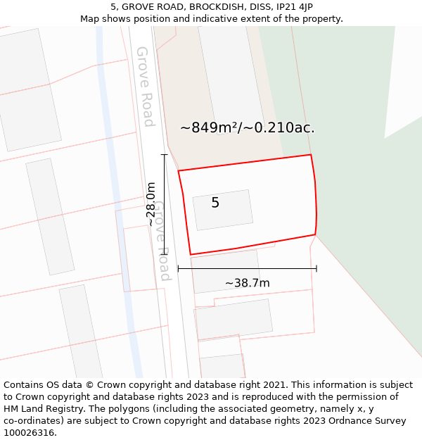 5, GROVE ROAD, BROCKDISH, DISS, IP21 4JP: Plot and title map