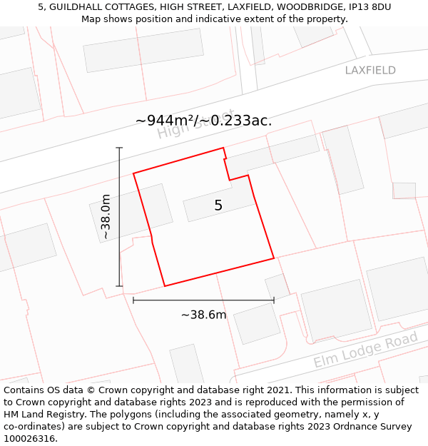 5, GUILDHALL COTTAGES, HIGH STREET, LAXFIELD, WOODBRIDGE, IP13 8DU: Plot and title map