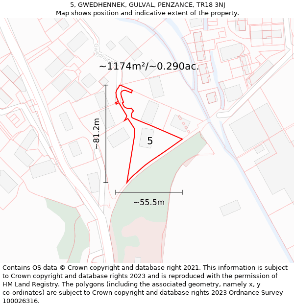 5, GWEDHENNEK, GULVAL, PENZANCE, TR18 3NJ: Plot and title map