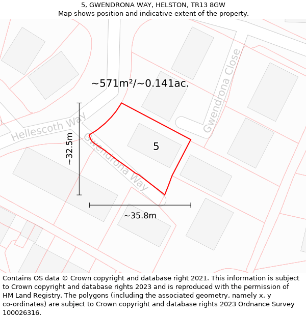 5, GWENDRONA WAY, HELSTON, TR13 8GW: Plot and title map