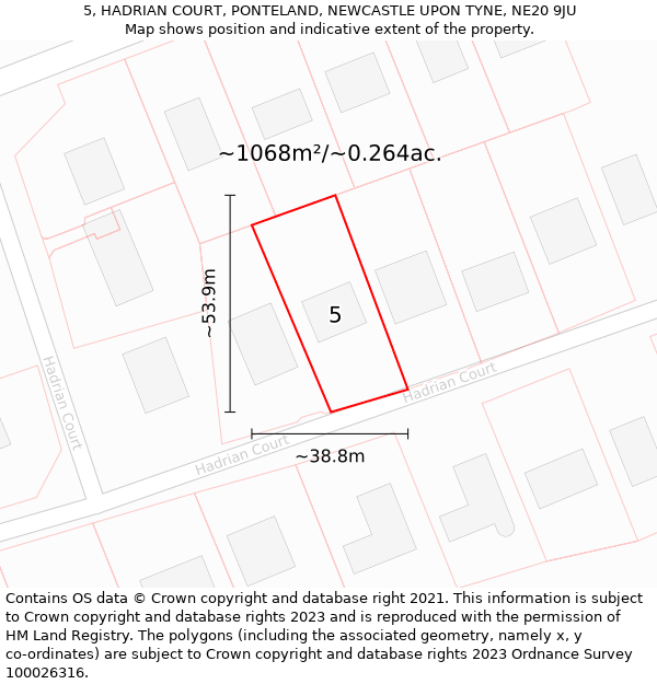 5, HADRIAN COURT, PONTELAND, NEWCASTLE UPON TYNE, NE20 9JU: Plot and title map