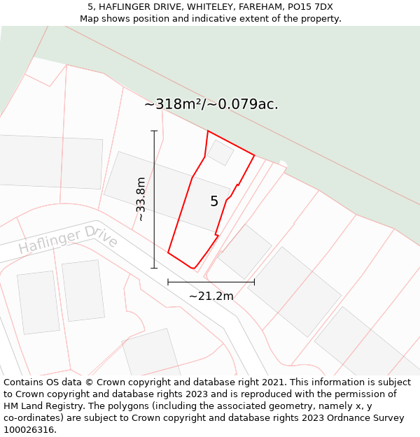 5, HAFLINGER DRIVE, WHITELEY, FAREHAM, PO15 7DX: Plot and title map