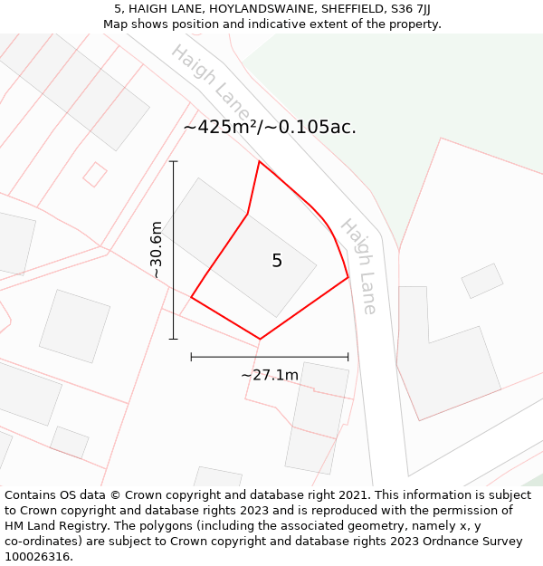 5, HAIGH LANE, HOYLANDSWAINE, SHEFFIELD, S36 7JJ: Plot and title map