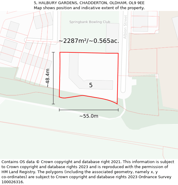 5, HALBURY GARDENS, CHADDERTON, OLDHAM, OL9 9EE: Plot and title map