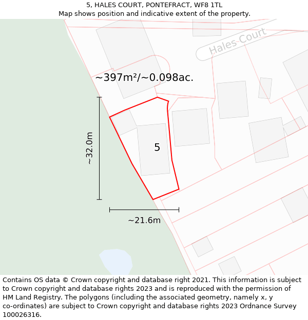 5, HALES COURT, PONTEFRACT, WF8 1TL: Plot and title map