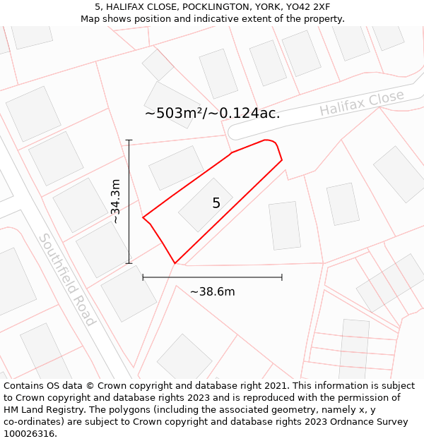 5, HALIFAX CLOSE, POCKLINGTON, YORK, YO42 2XF: Plot and title map